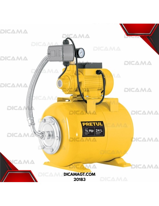 BOMBA DE AGUA 0.50HP HIDRONEUMATICA TANQUE 24LTOS PRETUL 20183