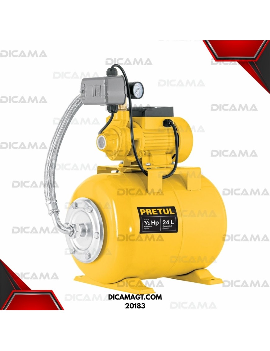 BOMBA DE AGUA 0.50HP HIDRONEUMATICA TANQUE 24LTOS PRETUL 20183