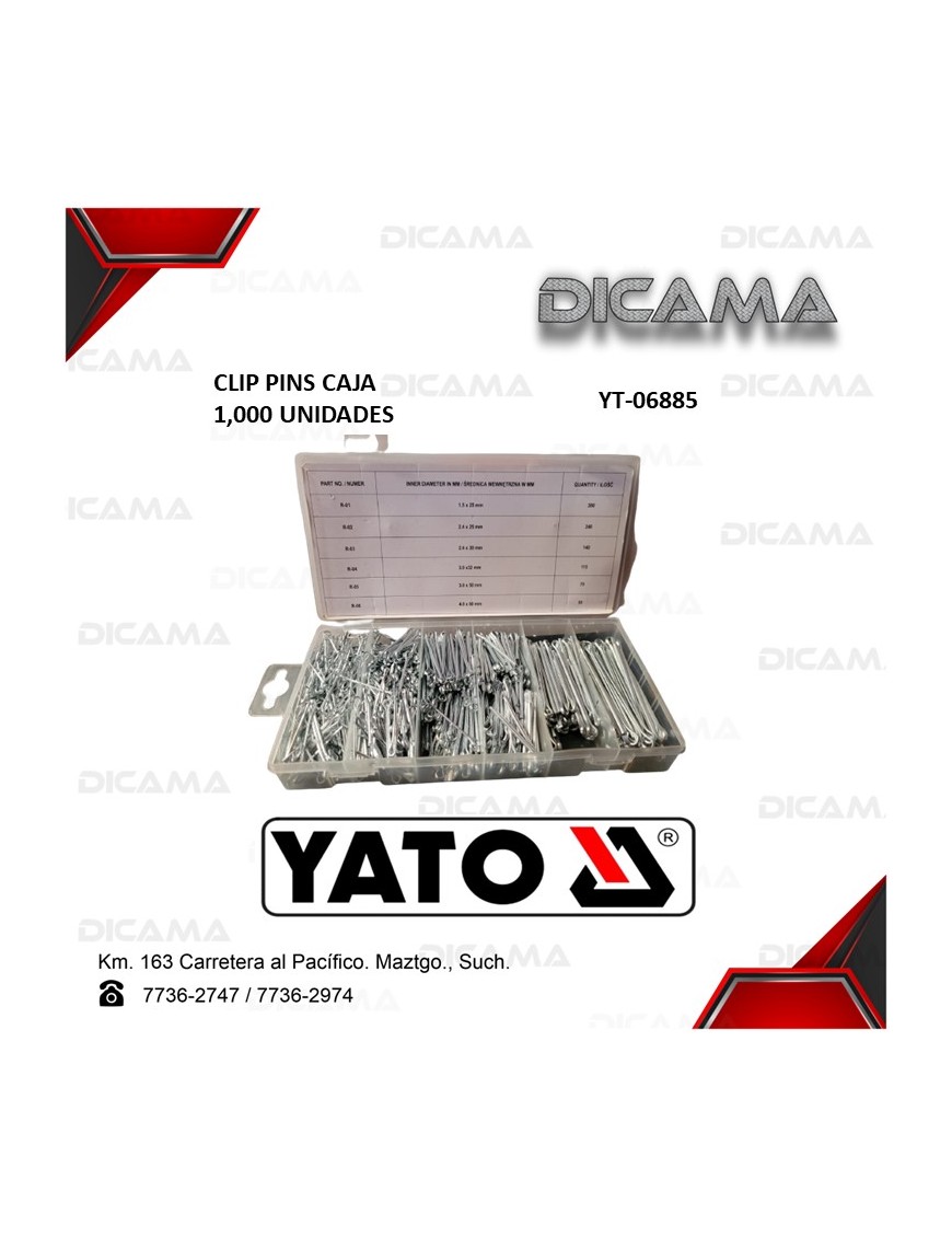 CLIP PINS CAJA 1000 UNIDADES YATO YT-06885
