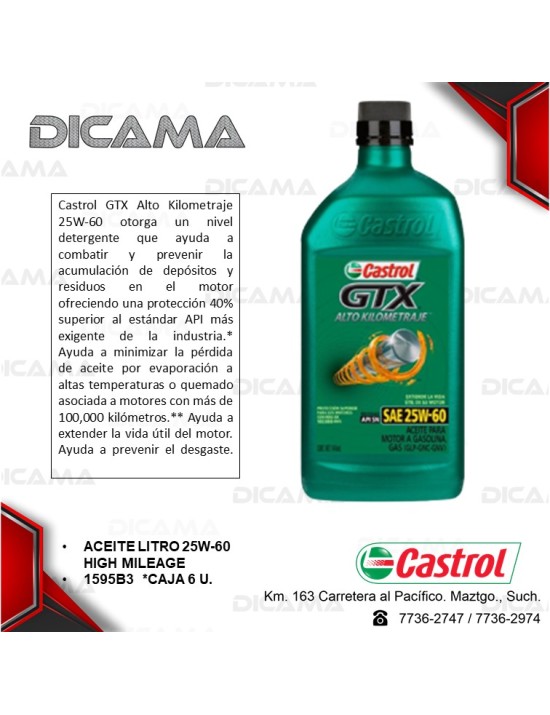 ACEITE LITRO 25W60 HIGH MILAGE
