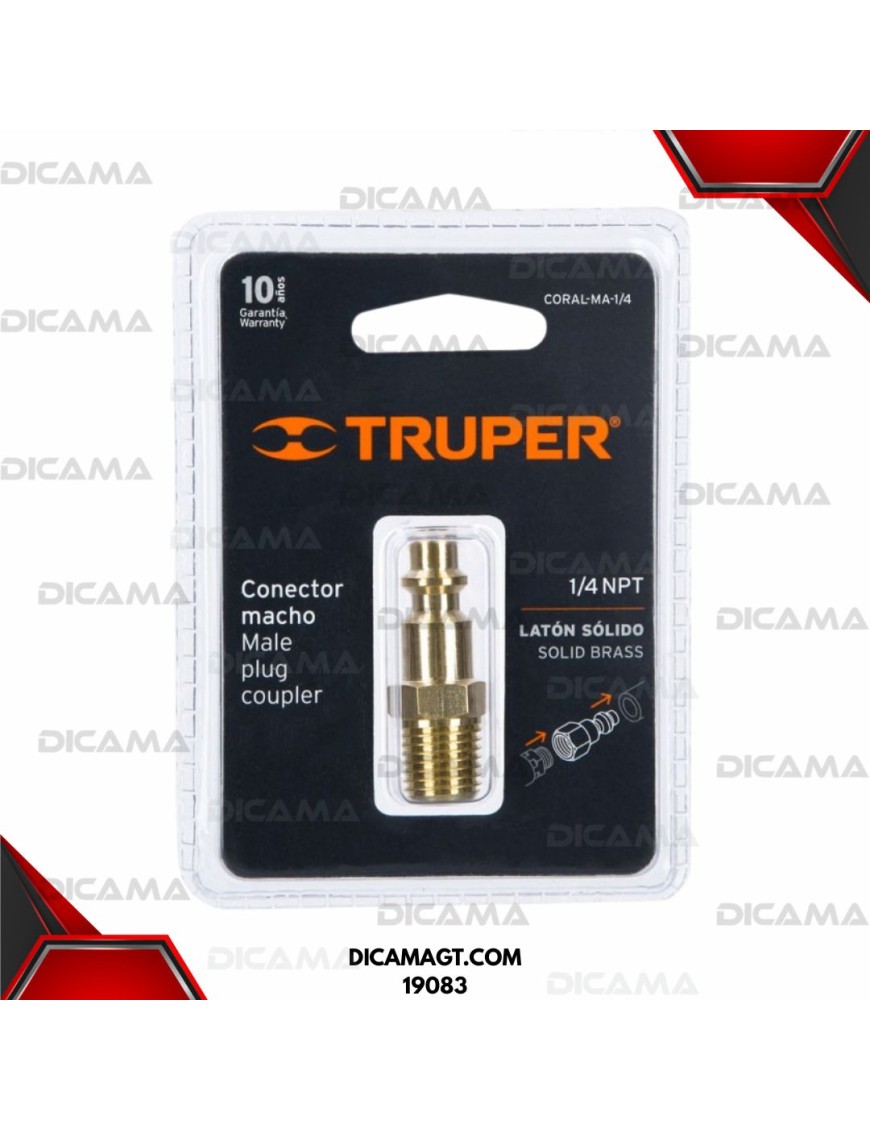 CONECTOR MACHO TIPO MILTON 1/4 NPT TRUPER 19083