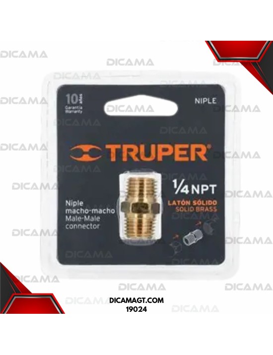 NIPLE DE LATON P/EQUIPO DE AIRE 1/4 NPT TRUPER 19024