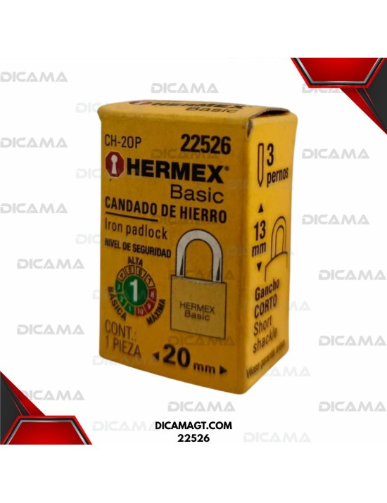 CANDADO 20 MM DE HIERRO COLOR LATÓN , CORTO HERMEX 22526