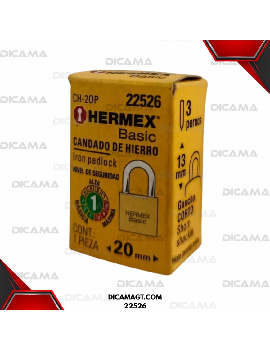 CANDADO 20 MM DE HIERRO COLOR LATÓN , CORTO HERMEX 22526