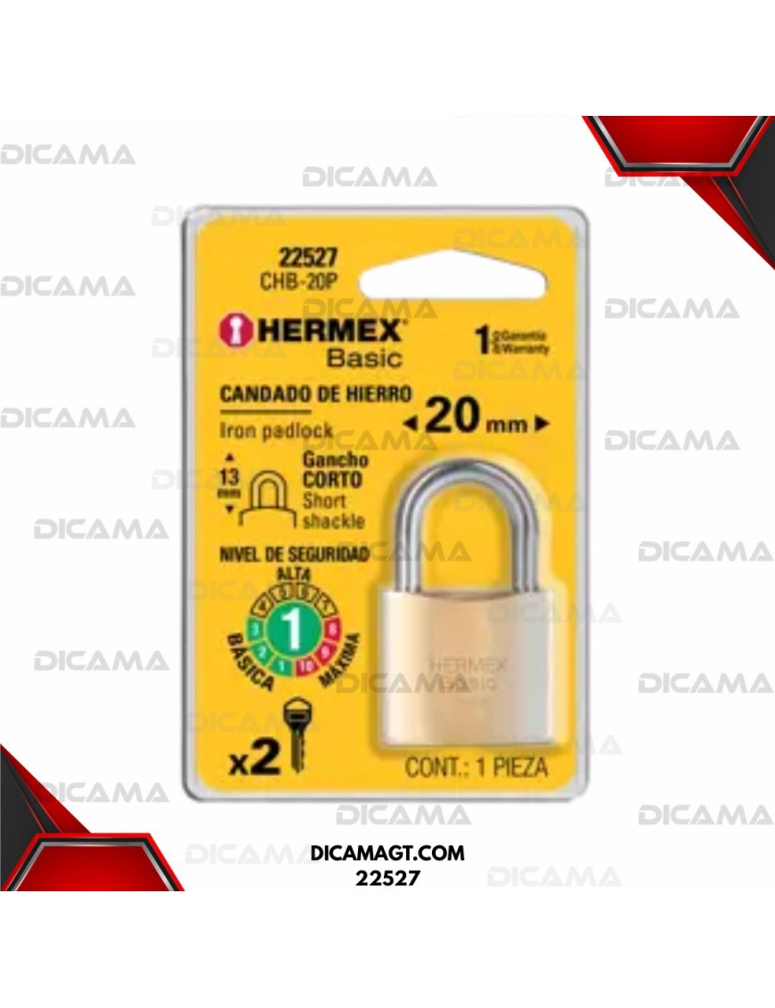 CANDADO 20 MM DE HIERRO COLOR LATÓN , CORTO HERMEX 22527