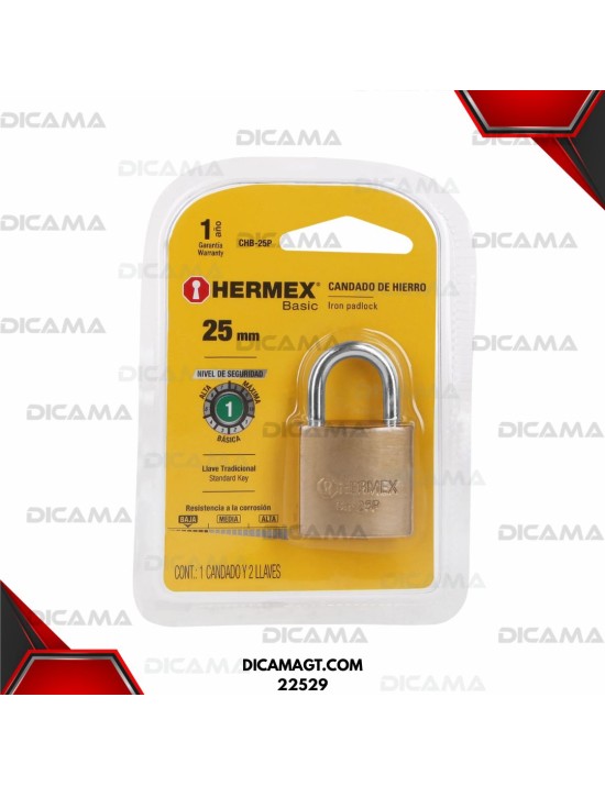 CANDADO 25 MM DE HIERRO COLOR LATON  CORTO HERMEX 22529