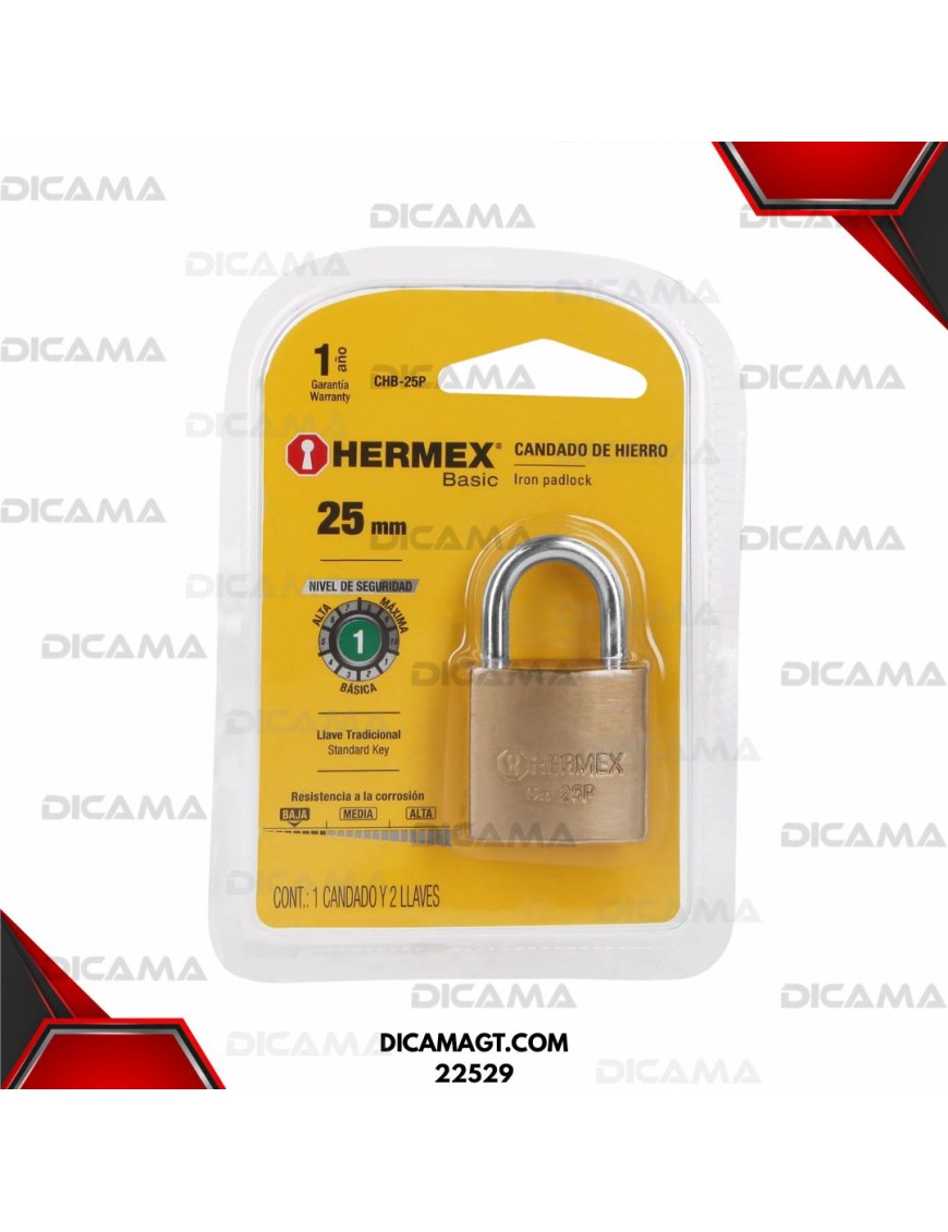 CANDADO 25 MM DE HIERRO COLOR LATON  CORTO HERMEX 22529