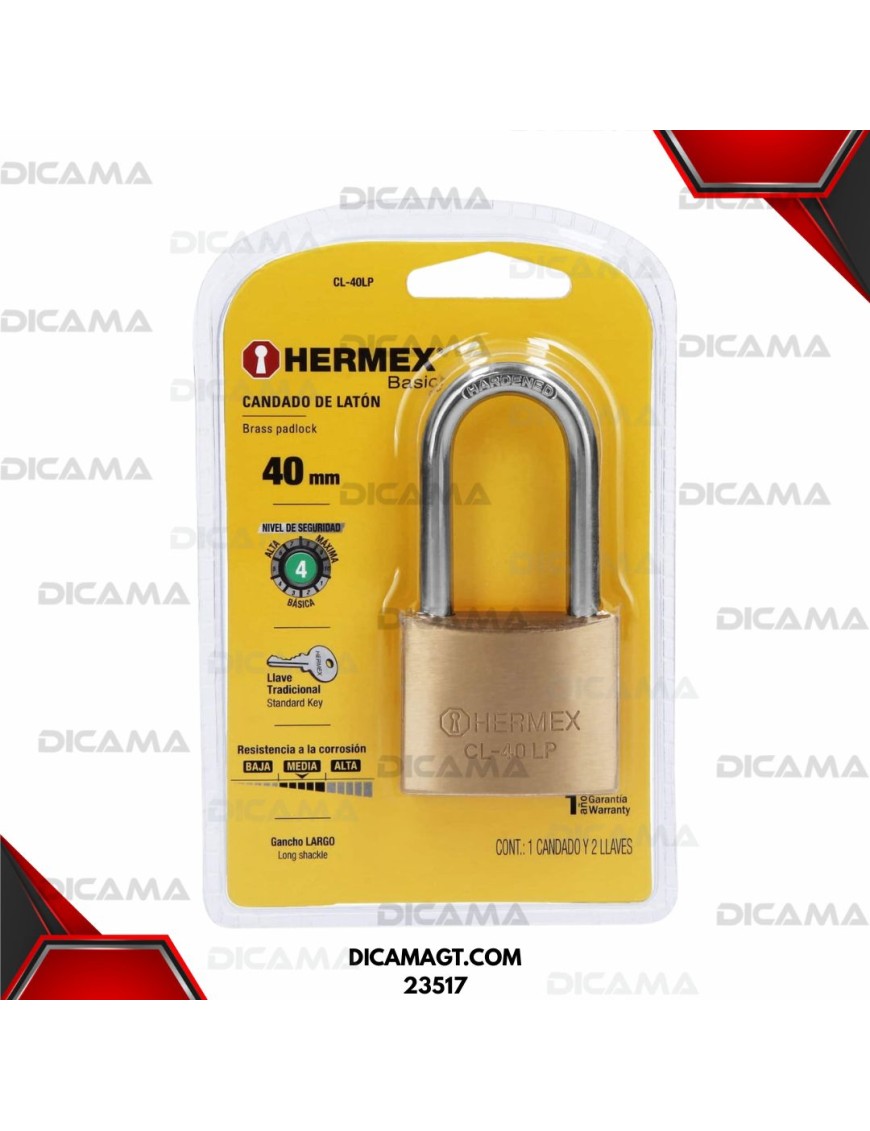 CANDADO 80 MM ANTIPALANCA CUERPO METÁLICO HERMEX 23517