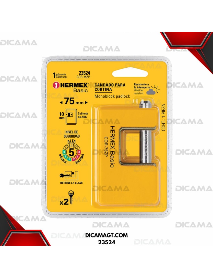 CANDADO 75 MM ANTIPALANCA  CUERPO METÁLICO HERMEX 23524