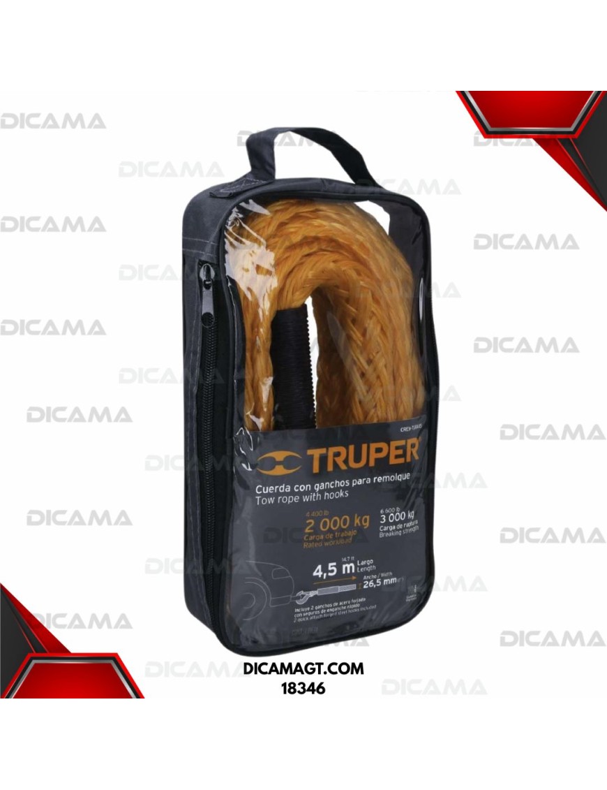 CUERDA PARA REMOLQUE C/GANCHOS,7/8X4.5M TRUPER 18346