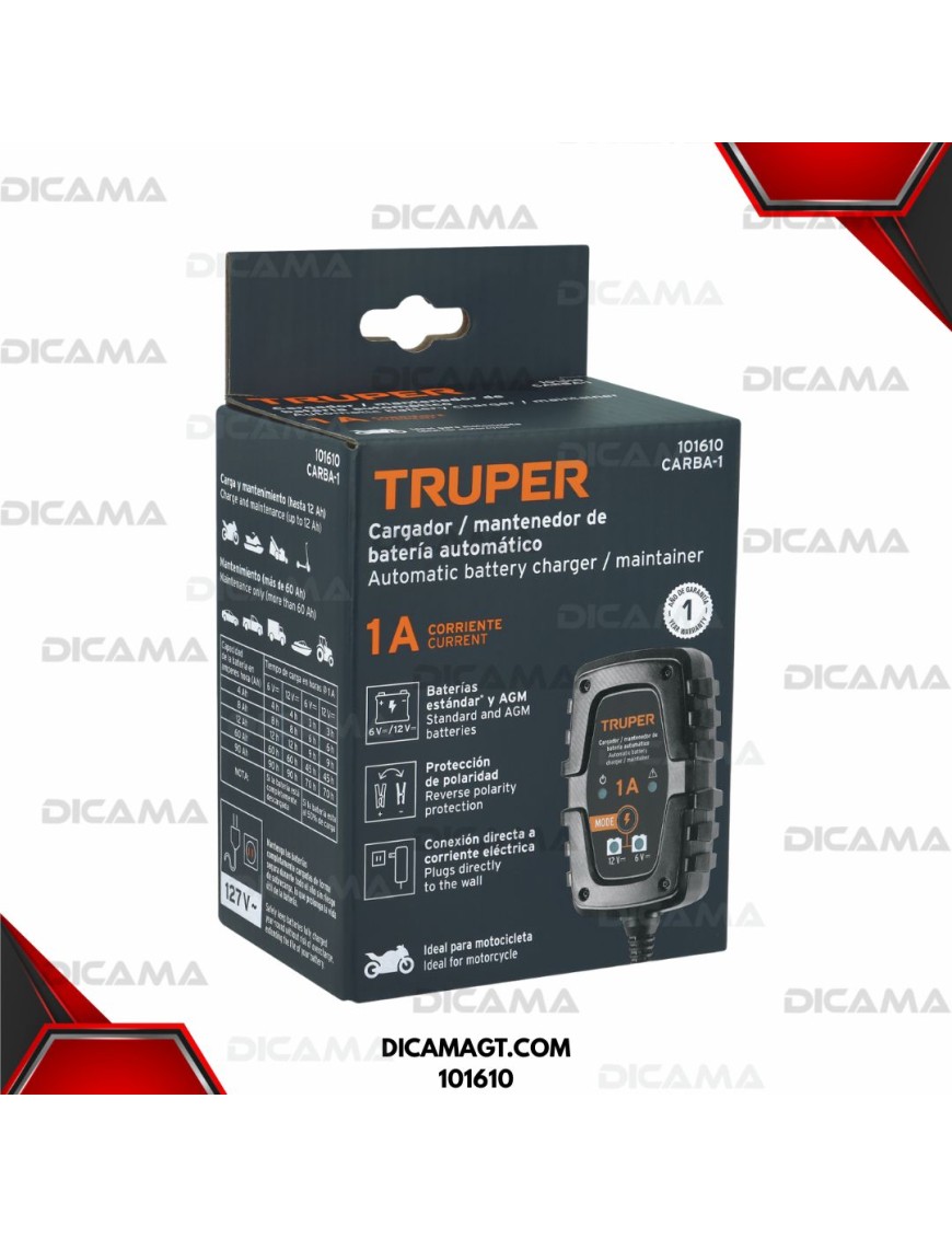 CARGADOR DE BATERIAS PARA AUTOS 6 Y 12 VOLTIOS TRUPER 101610