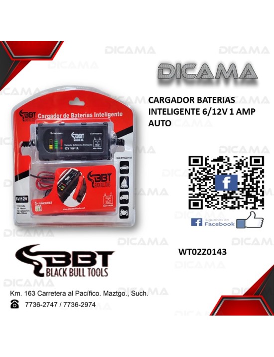 CARGADOR BATERIAS INTELIGENTE 6/12V 1 AMP AUTO BBT WT02Z0143