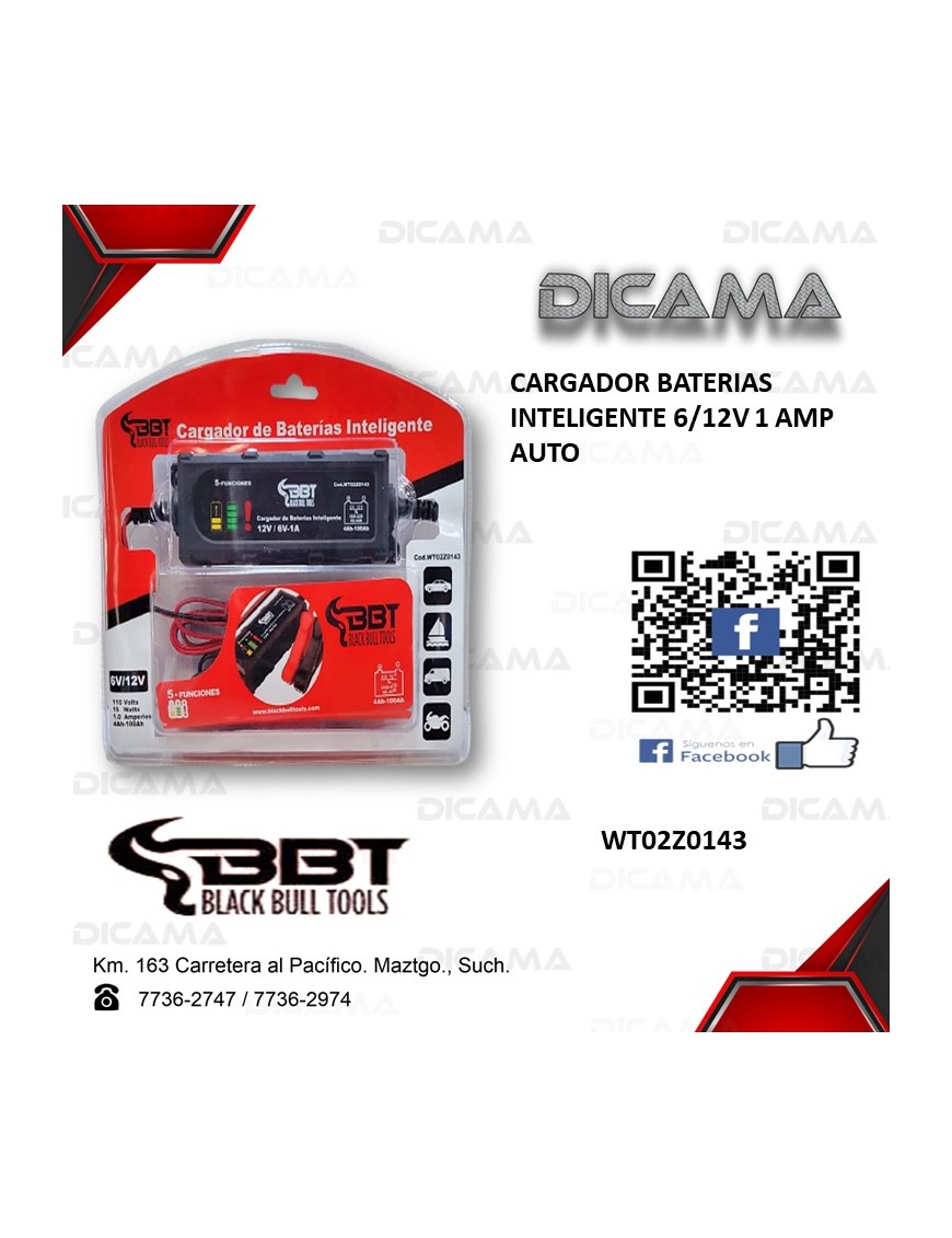CARGADOR BATERIAS INTELIGENTE 6/12V 1 AMP AUTO BBT WT02Z0143