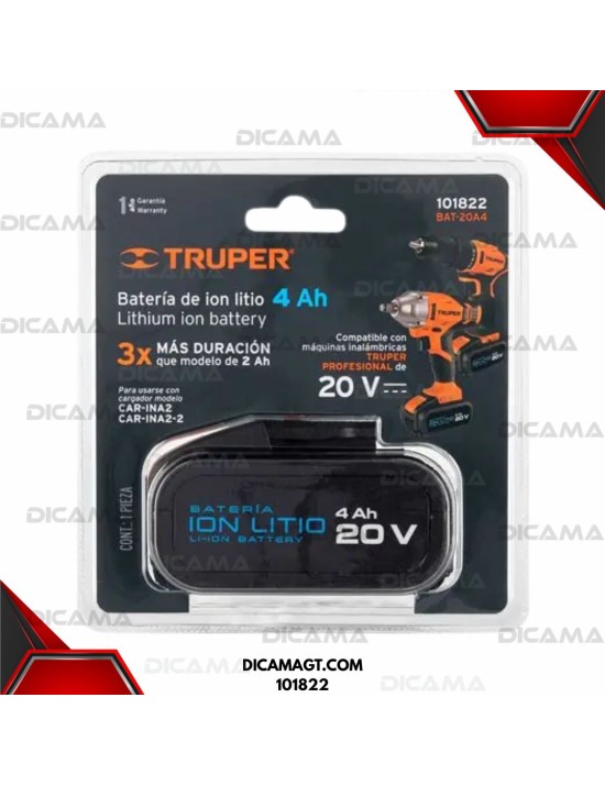 BATERIA ION LITIO 20V 4AH TRUPER 101822