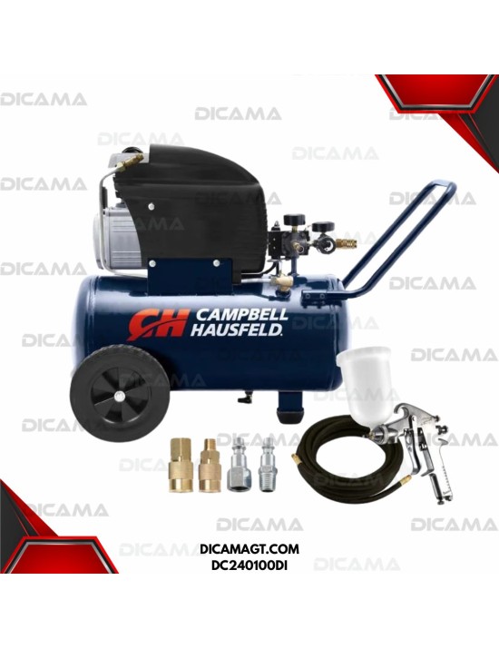 COMPRESOR AIRE 2 HP 24 LTS 13 GALONES , PISTOLA/MANGUERA/ACOPLES CAMPBELL HAUSFELD DC240100DI