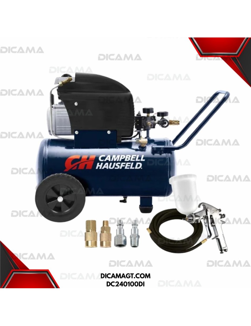 COMPRESOR AIRE 2 HP 24 LTS 13 GALONES , PISTOLA/MANGUERA/ACOPLES CAMPBELL HAUSFELD DC240100DI