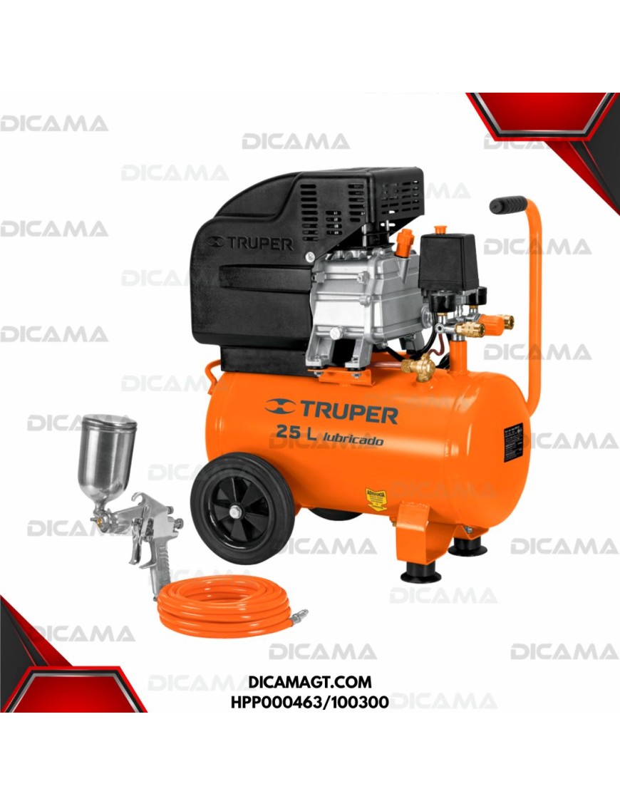 COMPRESOR AIRE 2 HP 25 LTS  PISTOLA Y MANGUERA TRUPER HPP000463/100300