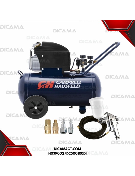 COMPRESOR AIRE 2 HP 50 LTS 13 GALONES PISTOLA/MANGUERA/ACOPLES CAMPBELL HAUSFELD H039002/DC500100DI