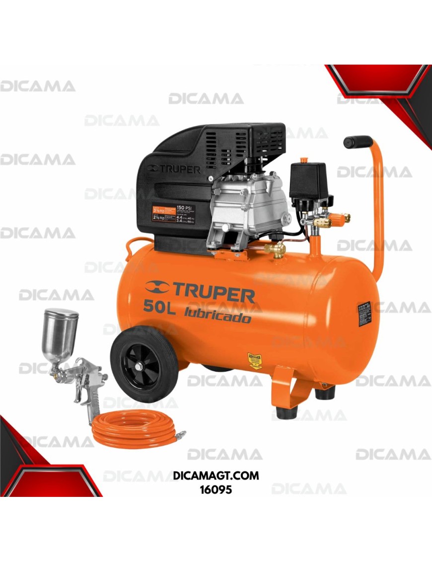 COMPRESOR AIRE 3.5 HP 50 LTS KIT LUBRICADO TRUPER 16095