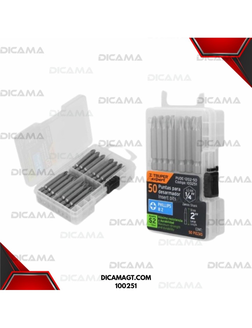 ESTUCHE CON 50 PUNTAS DE CRUZ PH2 LARGO 2 EXPERT TRUPER 100251
