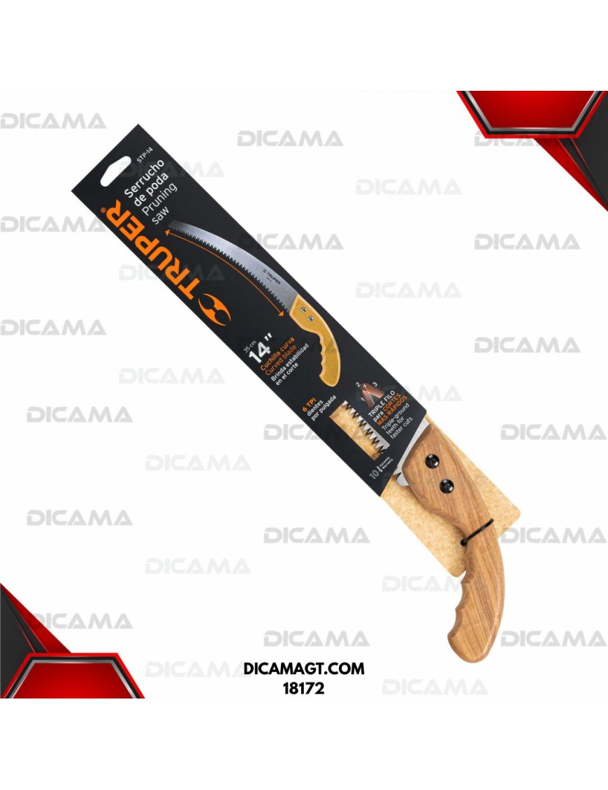 SERRUCHO 14 DE PODA HOJA CURVA 6 MANGO MADERA TRUPER 18172