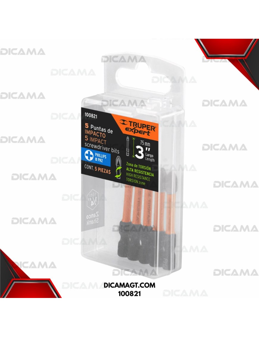 ESTUCHE CON 5 PUNTAS DE CRUZ PH2 DE IMPACTO LARGO 3 EXPERT TRUPER 100821