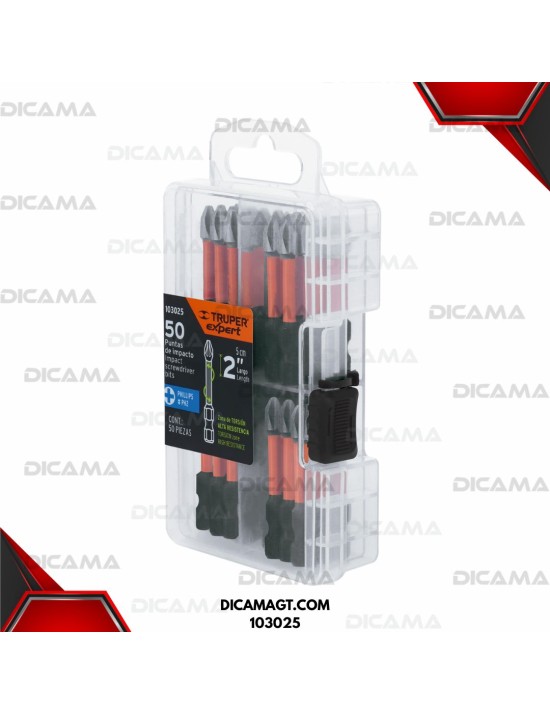 PUNTAS JGO 50 PZS DE CRUZ PH2 DE IMPACTO LARGO 2 PARA DESARMADOR TRUPER 103025