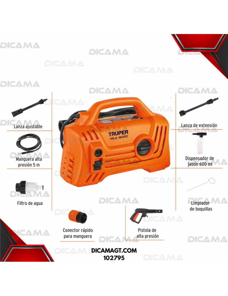 HIDROLAVADORA ELECTRICA 1600 PSI COMPACTA TRUPER 102795