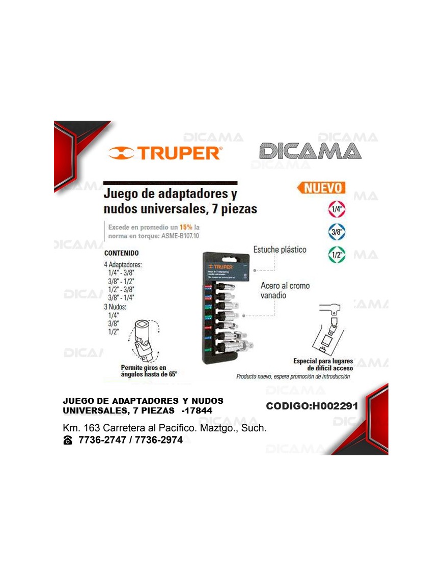 CODO 1/4,3/8,1/2 UNIVERSALES JGO 7 PZAS TRUPER 17844