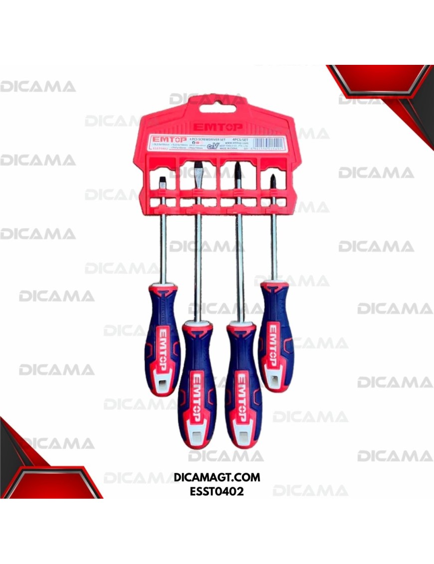 DESARMADOR JGO 4 PZS  PUNTA MAGNETICA CON CAJA PLASTICA EMTOP ESST0402