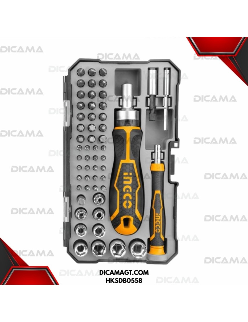 DESARMADOR JGO 55 PZS TIPO CON RACTH INGCO HKSDB0558