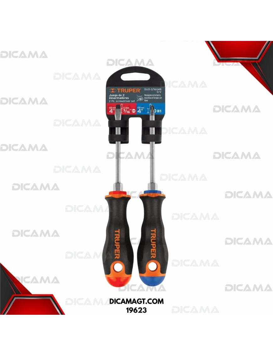 DESARMADOR JGO 2 PZAS 3/16 X 4 MANGO COMFORT GRIP TRUPER 19623