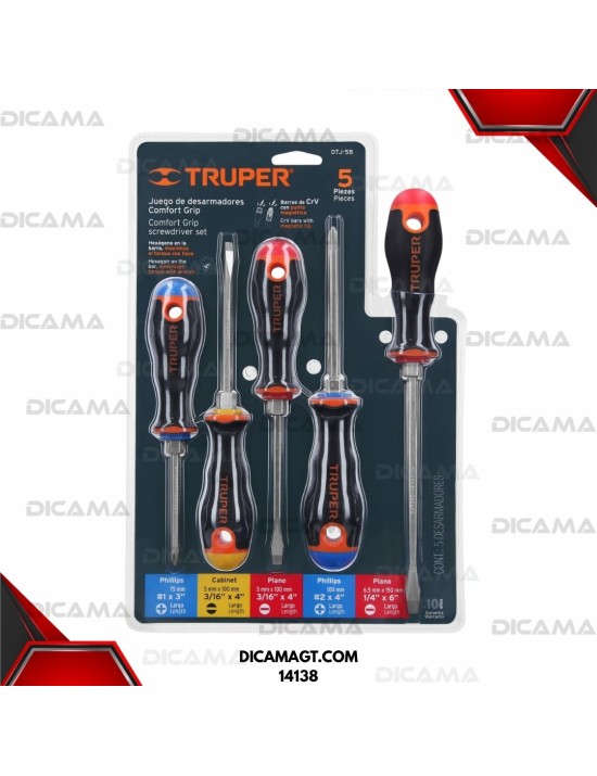 DESARMADOR JGO 5 PZAS MANGO COMFORT GRIP TRUPER 14138