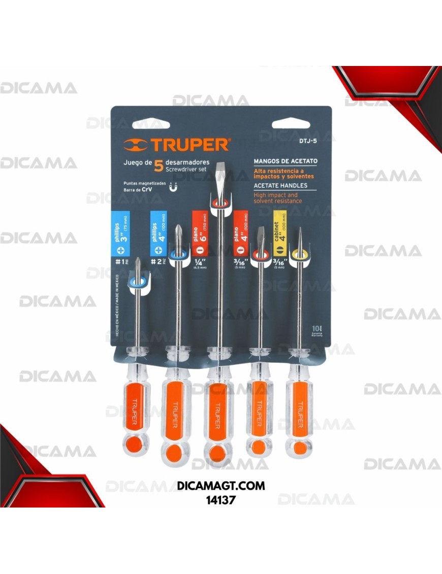DESARMADOR JGO 5 PZAS MANGOS DE ACETATO TRUPER 14137