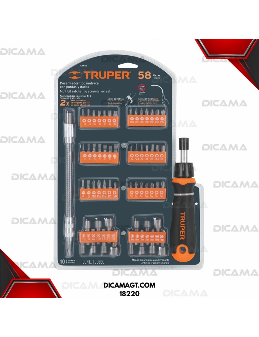 DESARMADOR JGO 58 PZS PUNTAS TRUPER 18220