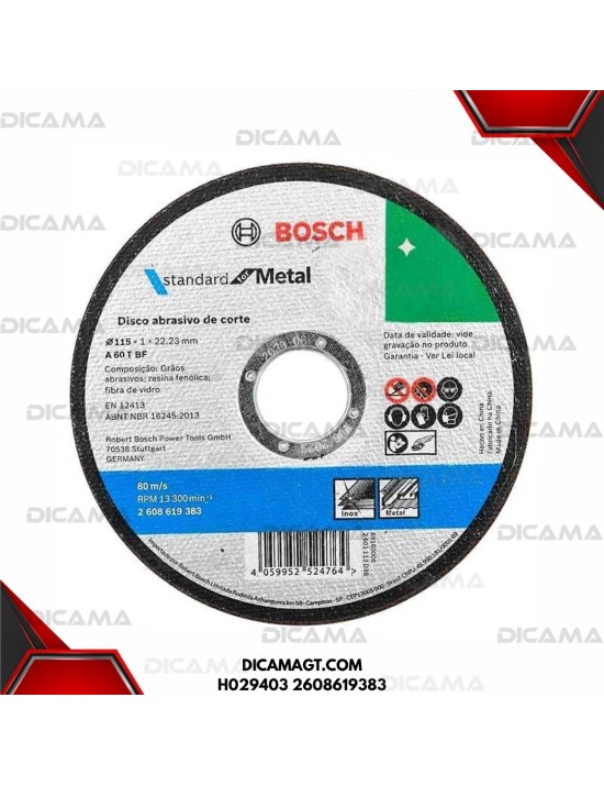 DISCO 4 1/2 CORTE METAL 3/64 X 7/8 (115 X 1 X 22 INOX BOSCH H029403 2608619383