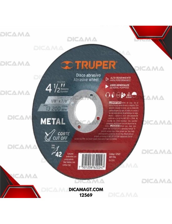 DISCO 4 1/2 CORTE METAL 115X3X22 MM TRUPER 12569