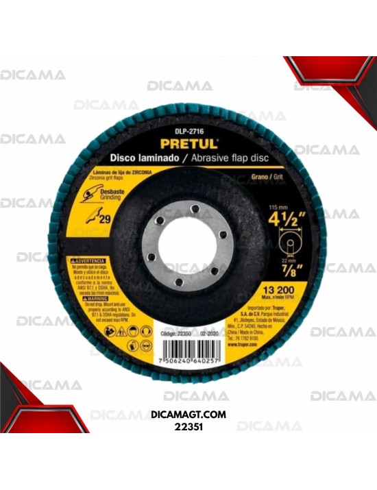 DISCO 4 1/2 PULIR METAL GRANO 60 LAMINADO PRETUL 22351