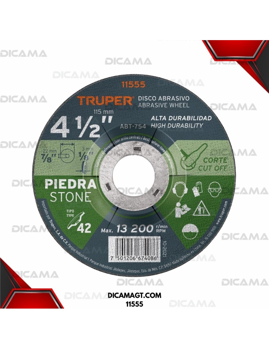 DISCO 4 1/2 CORTE PIEDRA ABRASIVO P/X7/64 TRUPER 11555