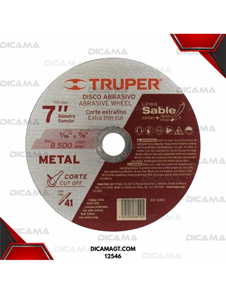 DISCO 7 CORTE DE METAL,  1.5 MM TRUPER 12546