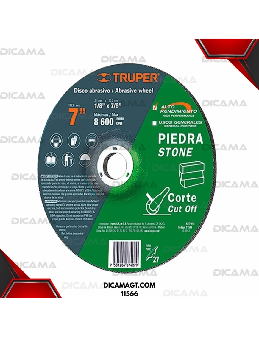DISCO 7 CORTE PIEDRA ABRASIVO  1/8 TRUPER 11566