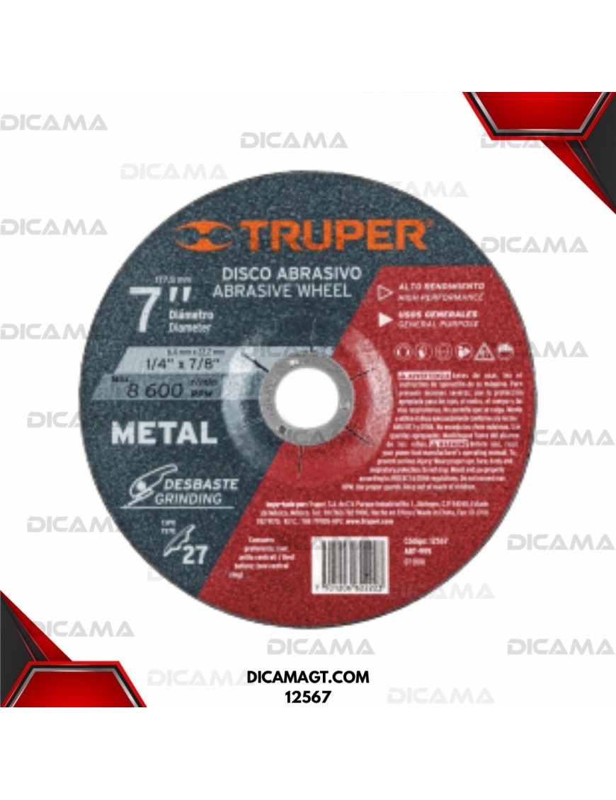 DISCO 7 PULIR  METALES 180X6X22 MM TRUPER 12567