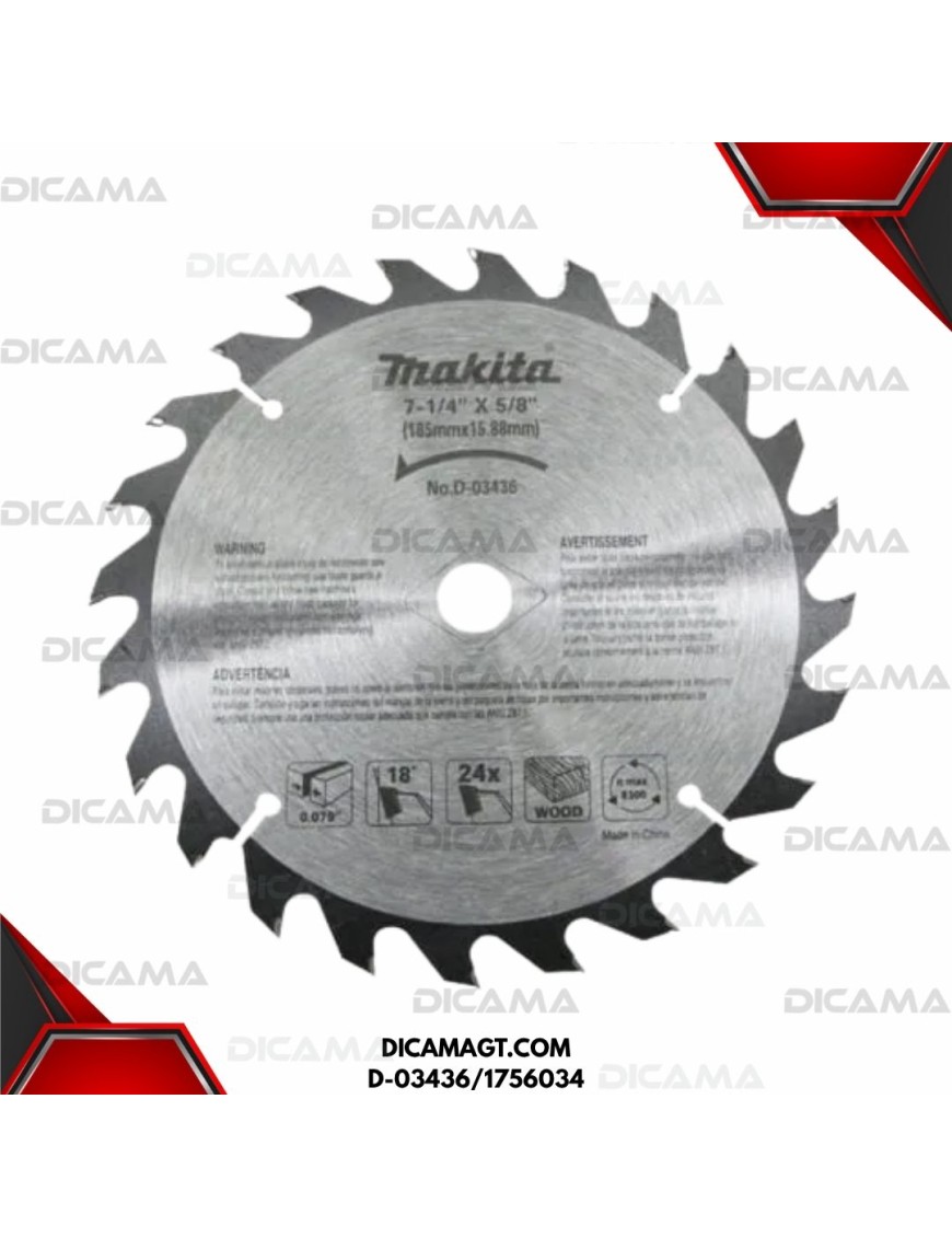 DISCO 7-1/4 MADERA 24 DIENTES A-93538 MAKITA D-03436/1756034