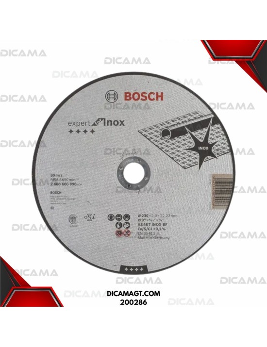 DISCO 9 CORTE METAL INOX 5/64 X 7/8 (230 X 2 X 22.23MM) EXP BOSCH H009288 2608600096