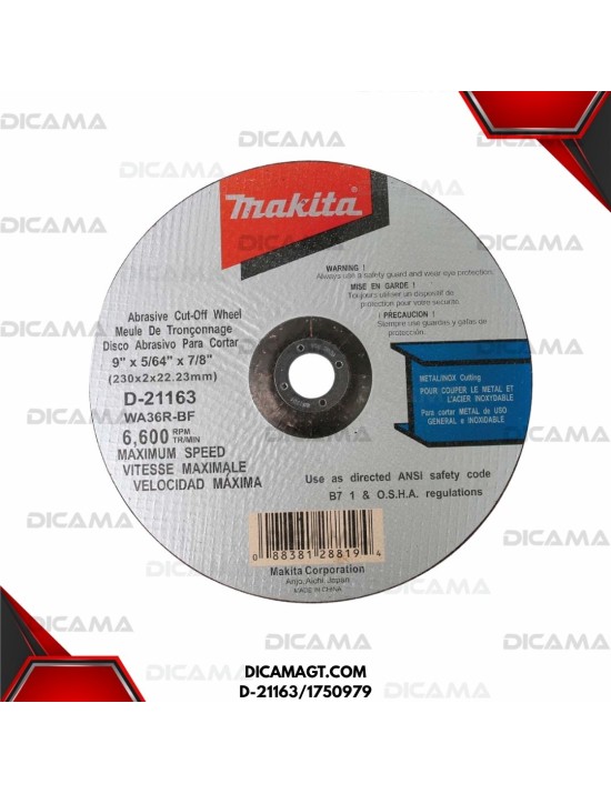 DISCO 9 CORTE METAL 5/64X7/8 INOXIDABLE 16 MAKITA D-21163/1750979