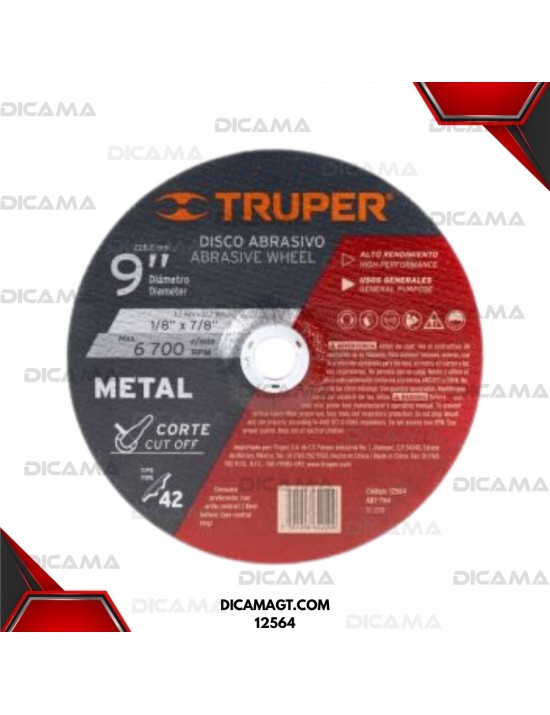 DISCO 9 CORTE METALES 230X3.2X22 MM TRUPER 12564