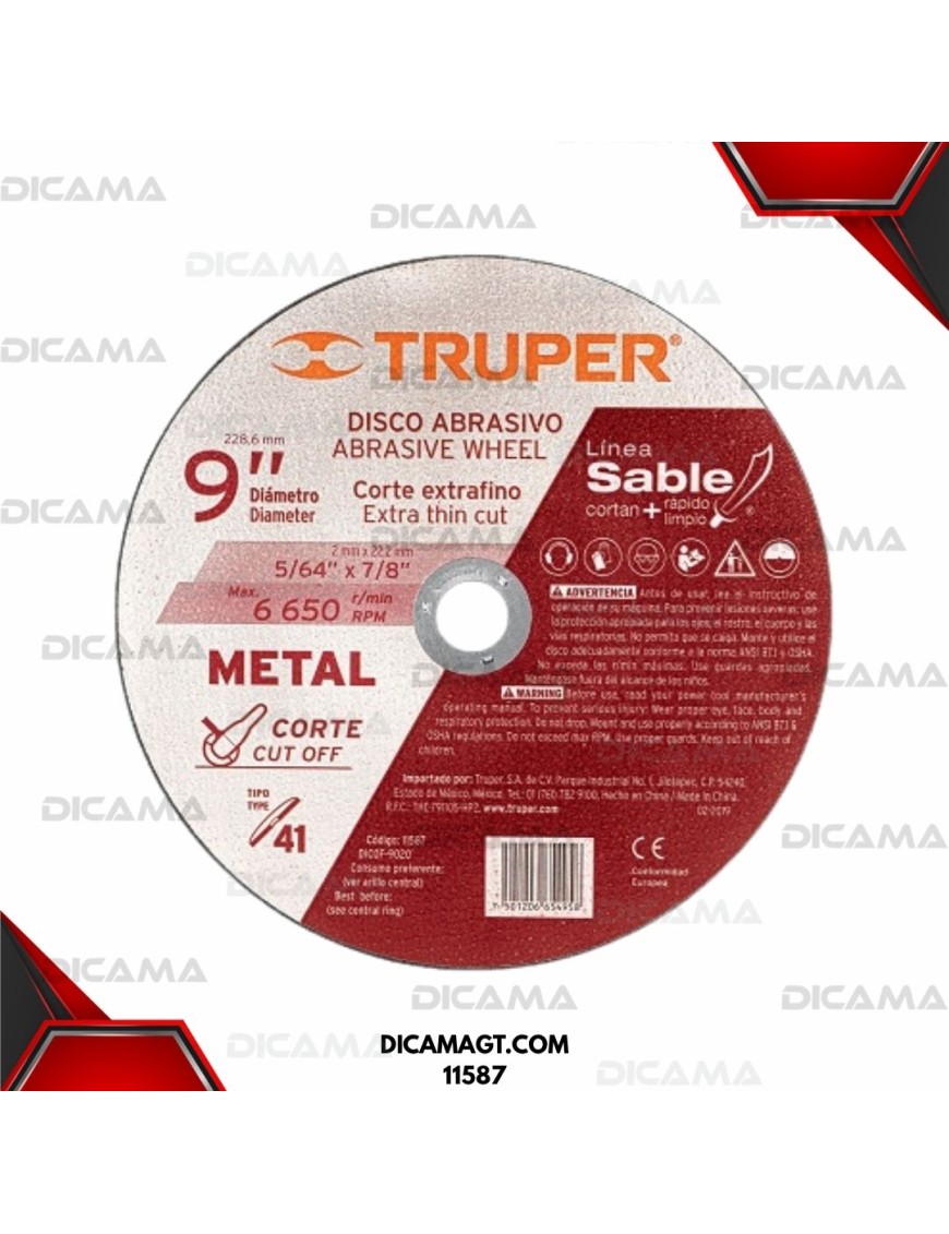 DISCO 9 CORTE METAL OXIDO DE ALUMINIO TRUPER 11587