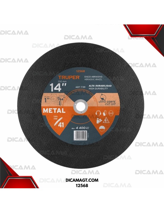 DISCO 14 PARA CORTE 350X2.8X25.4 MM ALUMINIO TRUPER 12568
