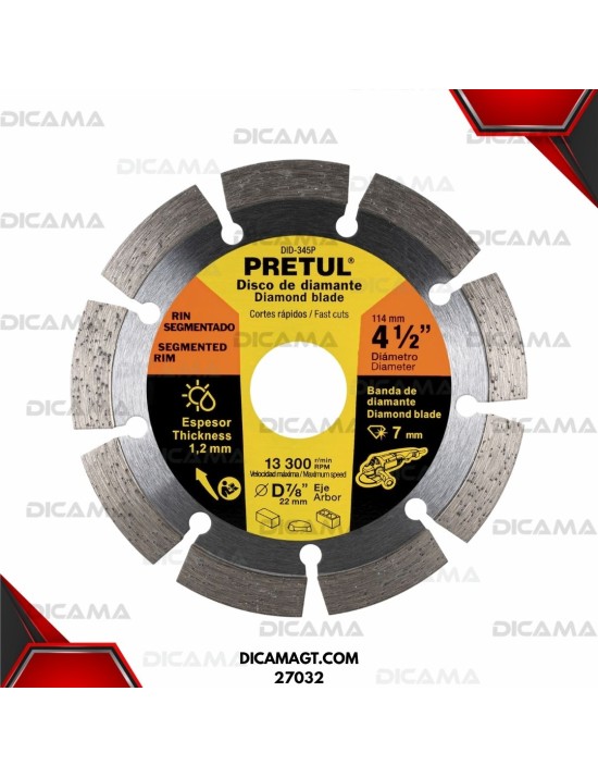DISCO 4-1/2 X 1.2 DE DIAMANTE DE  MM RIN SEGMENTADO PRETUL 27032