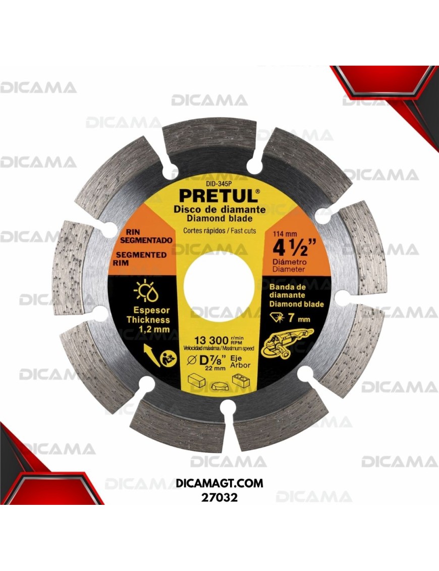 DISCO 4-1/2 X 1.2 DE DIAMANTE DE  MM RIN SEGMENTADO PRETUL 27032